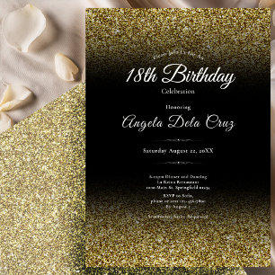 Invitación Elegante Debut de Cumpleaños 18 con Brillo Dorado 