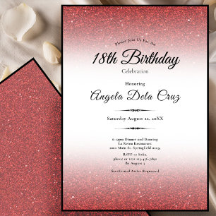 Invitación Elegante debut de cumpleaños 18 con brillo rojo