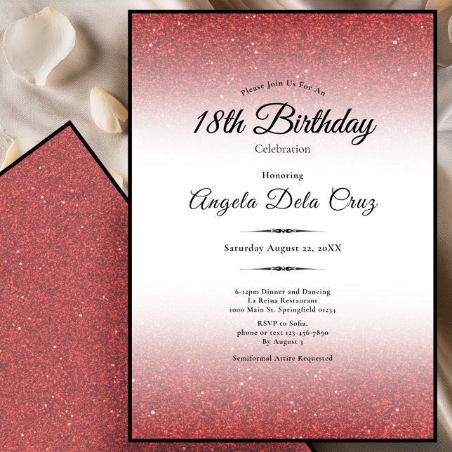 Invitación Elegante debut de cumpleaños 18 con brillo rojo (Subido por el creador)