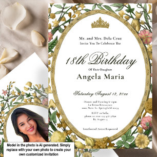 Invitación Elegante Debut de Cumpleaños 18 en Amarillo y Dora