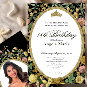 Invitación Elegante Debut de Cumpleaños 18 en Amarillo y Dora