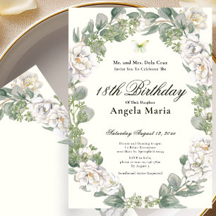 Invitación Elegante Debut de Cumpleaños 18 en Marfil Floral