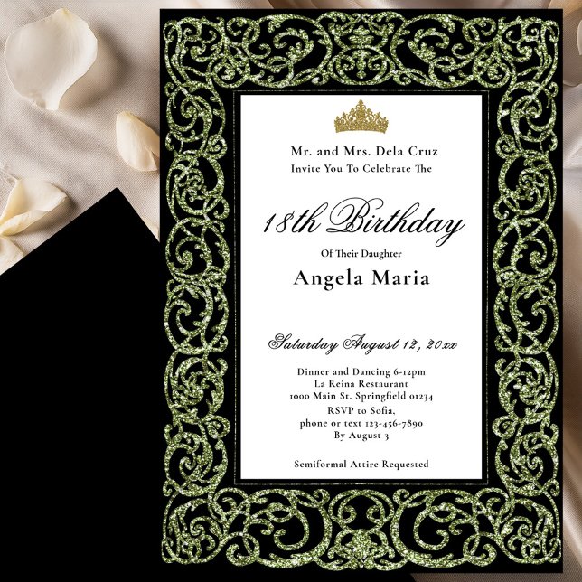 Invitación Elegante debut de cumpleaños 18 en verde salvia (Subido por el creador)
