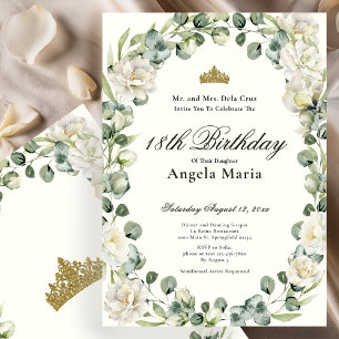 Invitación Elegante Debut de Cumpleaños 18 Floral Marfil