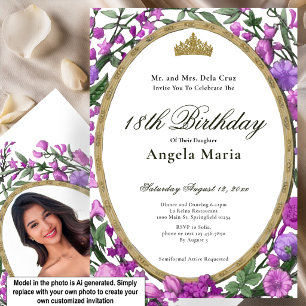 Invitación Elegante Debut de Cumpleaños 18 Floral Rosa