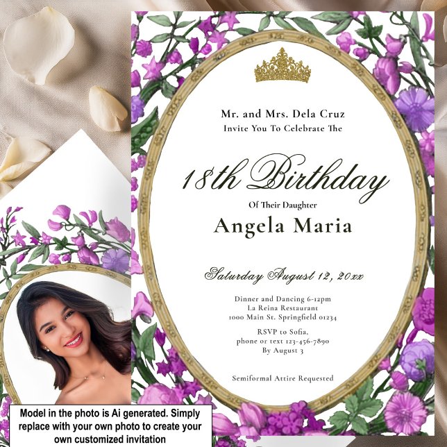 Invitación Elegante Debut de Cumpleaños 18 Floral Rosa (Subido por el creador)