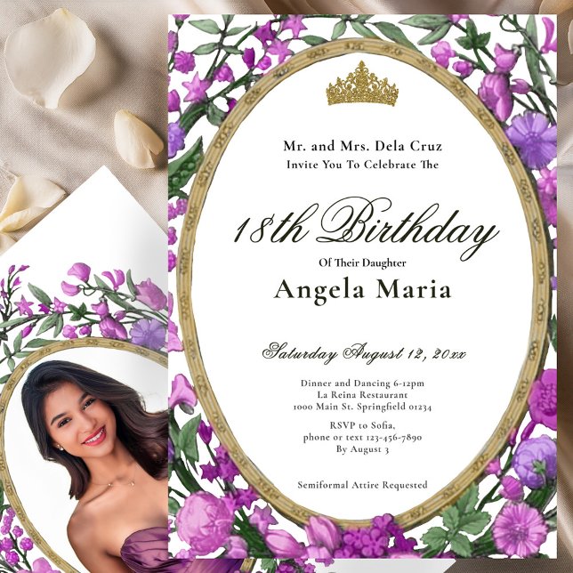 Invitación Elegante Debut de Cumpleaños 18 Floral Rosa (Subido por el creador)