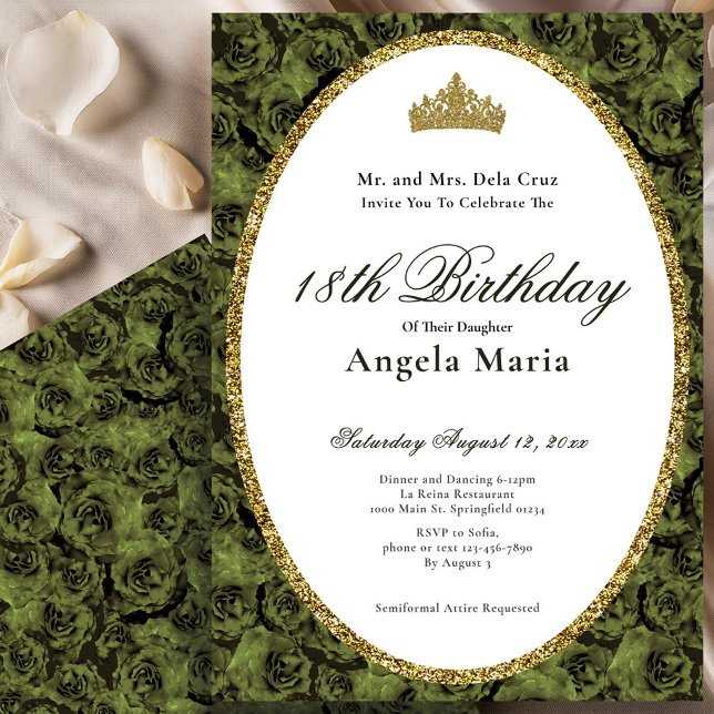 Invitación Elegante Debut de Cumpleaños 18 Rosa Floral Verde  (Subido por el creador)