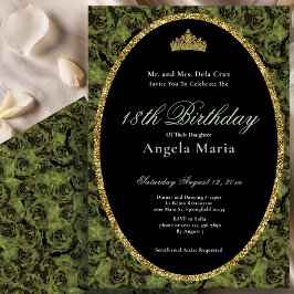 Invitación Elegante Debut de Cumpleaños 18 Rosa Floral Verde 