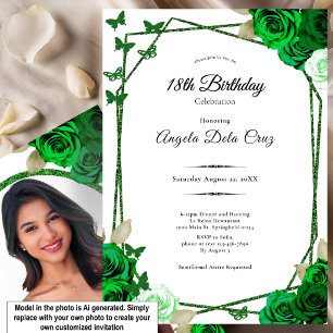 Invitación Elegante Debut de Rosa Verde Esmeralda Cumpleaños 