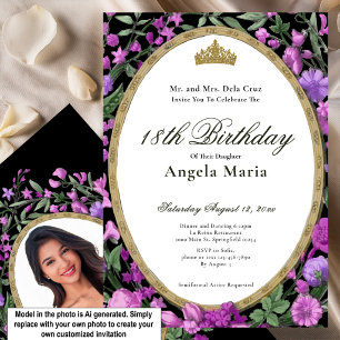 Invitación Elegante Debut Floral Rosa Cumpleaños 18
