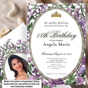 Invitación Elegante Debut Floral Rosa Cumpleaños 18