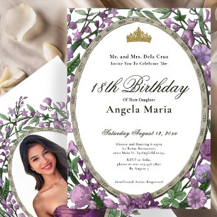Invitación Elegante Debut Floral Rosa Cumpleaños 18
