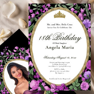 Invitación Elegante Debut Floral Rosa Cumpleaños 18