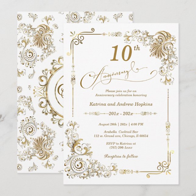 Invitación Elegante Décimo Aniversario (Anverso / Reverso)