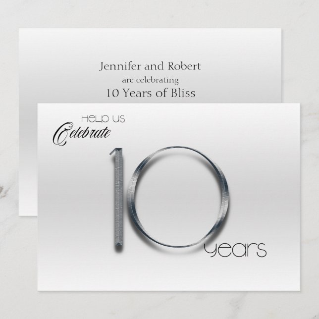 Invitación Elegante décimo aniversario Boda de Tin (Anverso / Reverso)