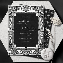 Invitación Elegante Deco Vintage Blanco Negro