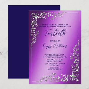 Invitación Elegante decoración plateada de cumpleaños con est