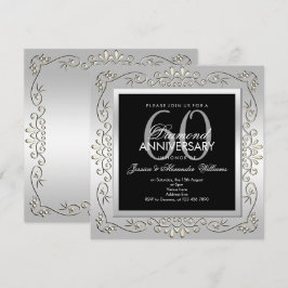 Invitación Elegante Decorativo de Plata Aniversario de Bodas 