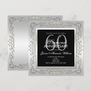 Invitación Elegante Decorativo de Plata Aniversario de Bodas 