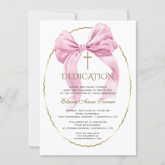 Invitación Elegante Dedicación Chica de Oro Bow Rosa