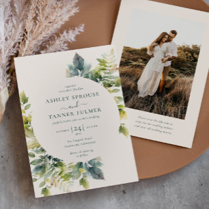 Invitación Elegante deja vegetación Código QR Boda fotográfic