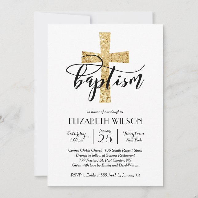 Invitación elegante del bautismo de la cruz del (Anverso)