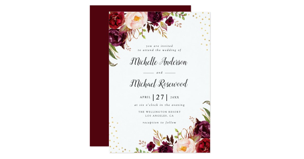 invitación elegante del boda de Borgoña | Zazzle.es