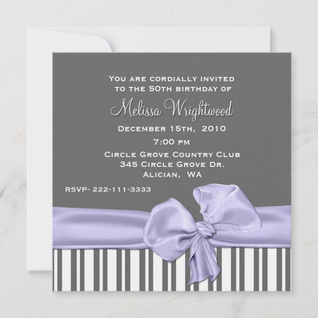 Invitación elegante del cumpleaños del gris y de (Anverso)