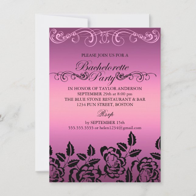 Invitación elegante del fiesta de Bachelorette del (Anverso)