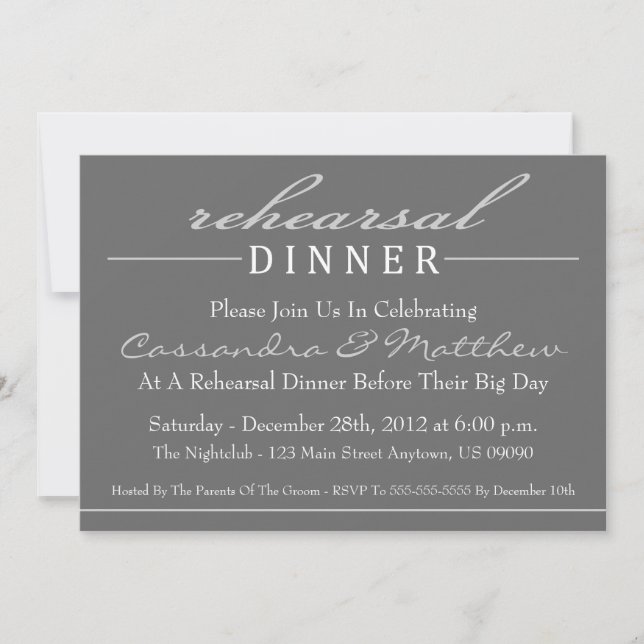 Invitación elegante del fiesta de cena del ensayo (Anverso)