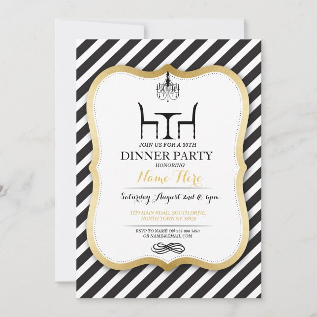 Invitación elegante del oro del fiesta de cena del (Anverso)