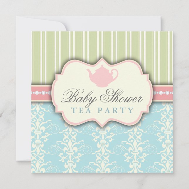 Invitación elegante del té de Baby Shower del (Anverso)