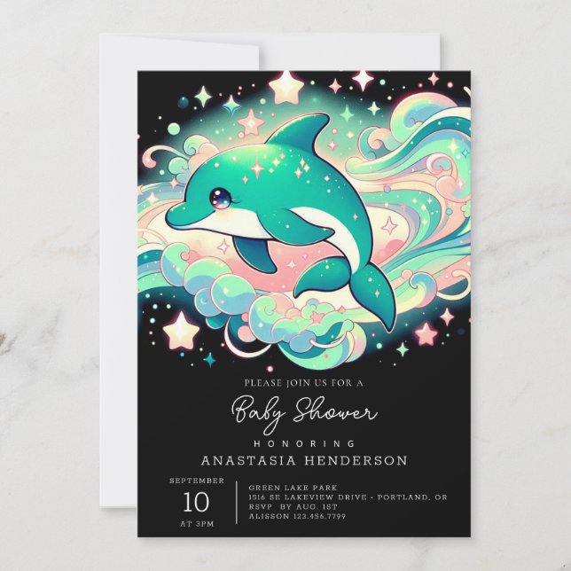 Invitación Elegante delfín Baby Shower (Anverso)