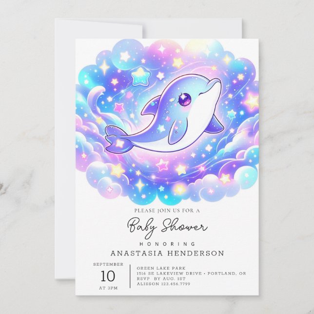 Invitación Elegante delfín dulce Baby Shower (Anverso)