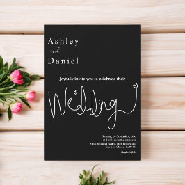 Invitación Elegante delicada boda moderna en blanco y negro