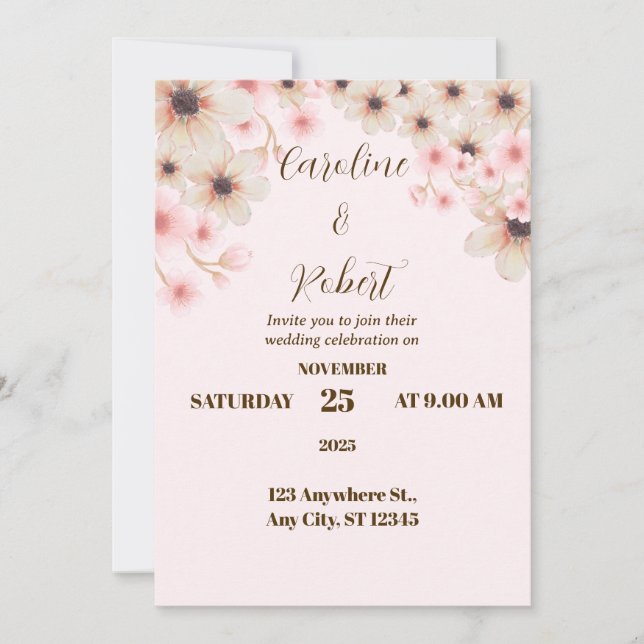 Invitación Elegante Delicado y romántico, este boda floral (Anverso)