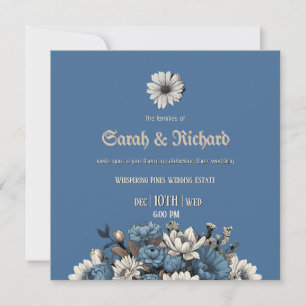 Invitación Elegante Denim y Bodas Florales Azules