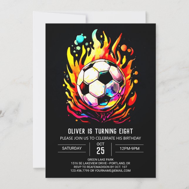 Invitación Elegante deporte estampable Fútbol Cumpleaños (Anverso)