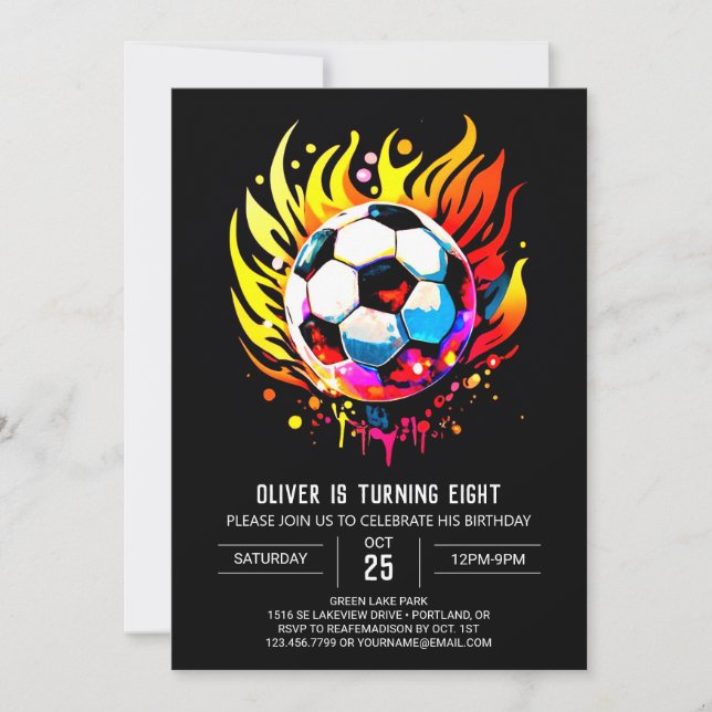 Invitación Elegante deporte estampable Fútbol Cumpleaños (Anverso)