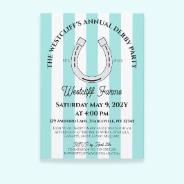 Invitación Elegante Derby Fiesta Blue Cabana Stripe Horseshoe