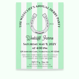 Invitación Elegante Derby Fiesta Mint Cabana Stripe Horseshoe