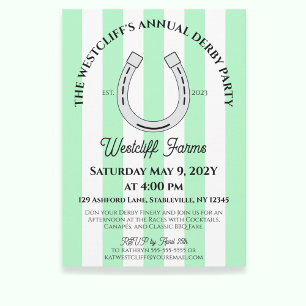 Invitación Elegante Derby Fiesta Mint Cabana Stripe Horseshoe