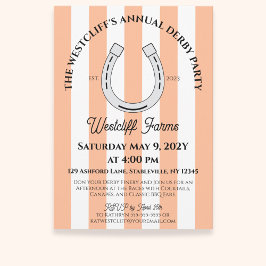 Invitación Elegante Derby Fiesta Peach Cabana Stripe Horsesho