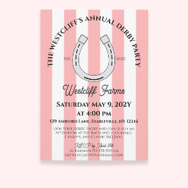 Invitación Elegante Derby Fiesta Rosa Cabana Stripes Horsesho
