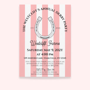 Invitación Elegante Derby Fiesta Rosa Cabana Stripes Horsesho