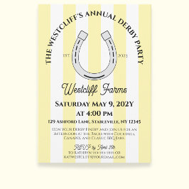 Invitación Elegante Derby Fiesta Yellow Cabana Stripe Horsesh