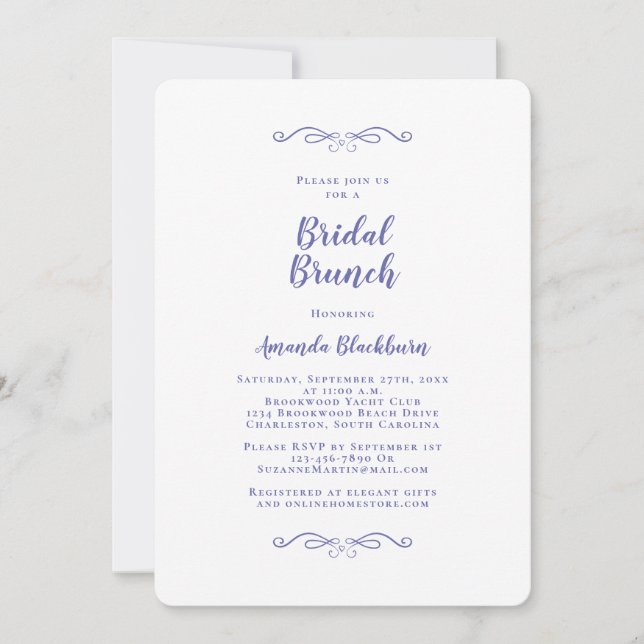 Invitación Elegante Desayuno Nupcial de Azul Periwinkle con C (Anverso)