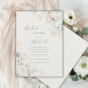 Invitación Elegante Desayuno Nupcial de Hortensias Azules de 