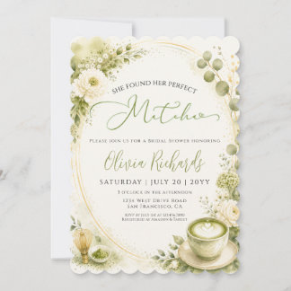 Invitación Elegante Desayuno Nupcial Floral de Matcha y Eucal